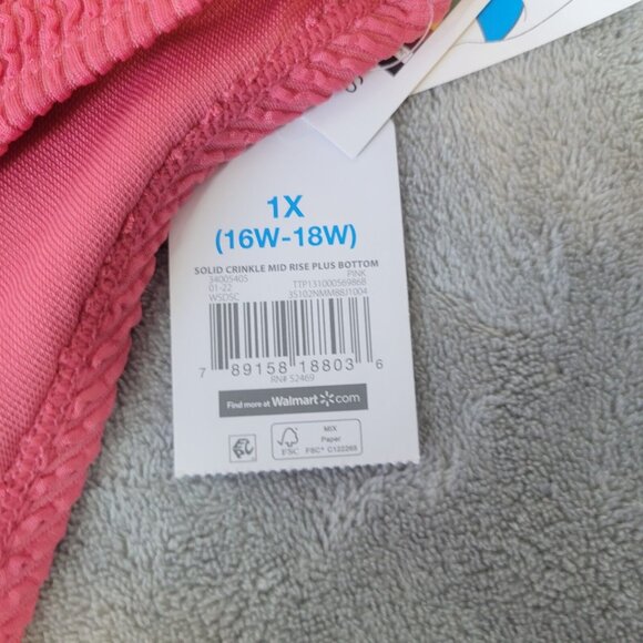 Time Tru Womens Swim Bikini Bottom 1X 16W 18W Plus Pink Crinkle Comfy PIN64E - Picture 3 of 8